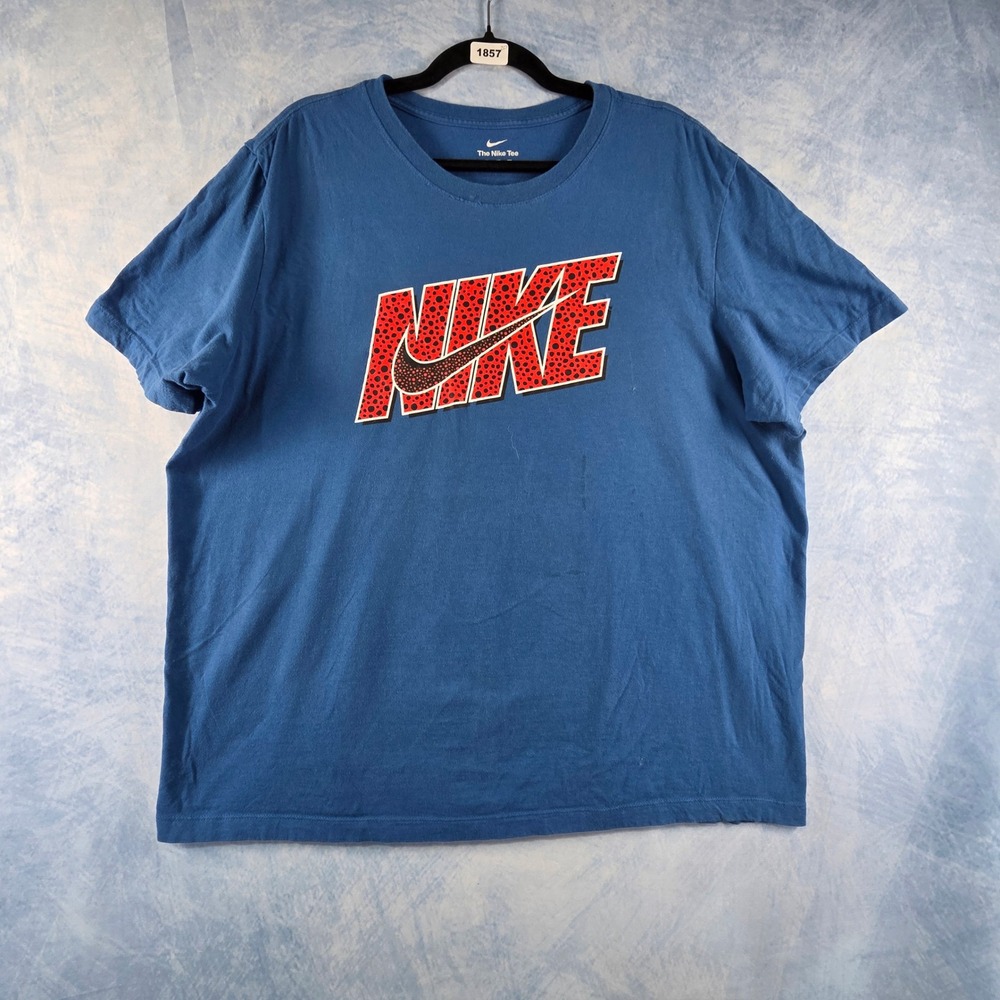 Nike Mens Blue Graphic T-Shirt XXL Red Dotted Logo Swoosh Short Sleeve Tee